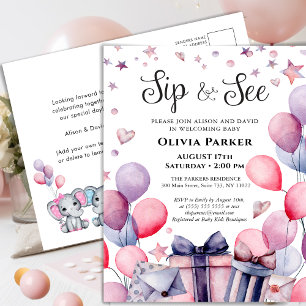 Festive Rosa Blue Balloon Welcome Baby SIP OCH SEE Inbjudan Vykort