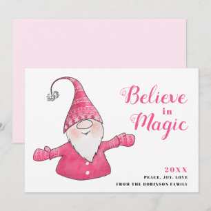 Festive Rosa jul Cute Gnome tror på magi Julkort
