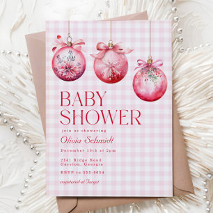 Festive Rosa jul Ornament Girl Baby Shower Inbjudningar