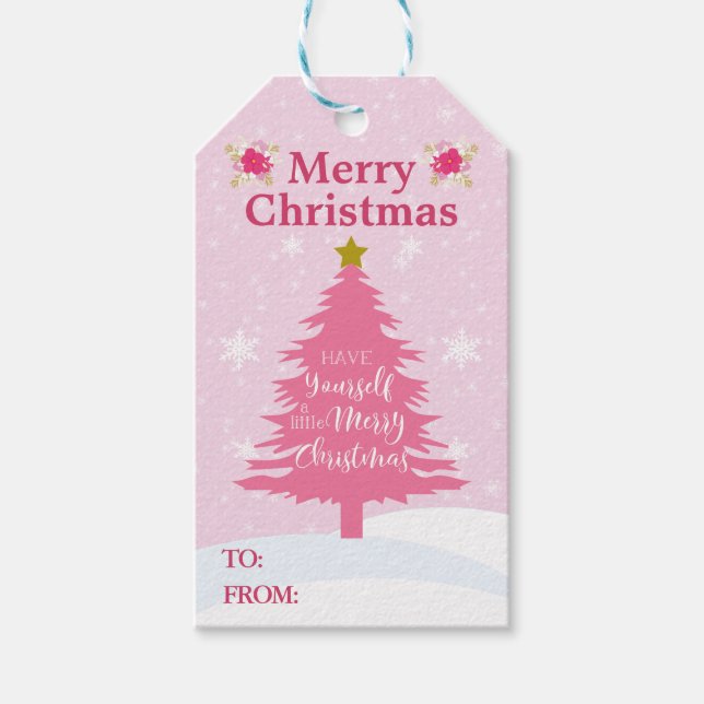 Festive Rosa Julgran Presentetikett (Framsidan)