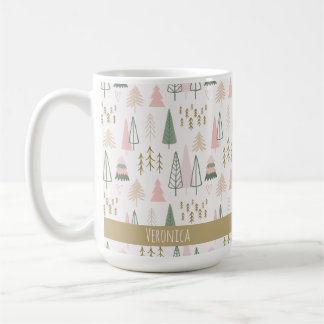 Festive Rosa Minimalist Julgranar Namn Kaffemugg