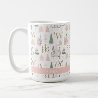 Festive Rosa Minimalist Julgranar Namn Kaffemugg