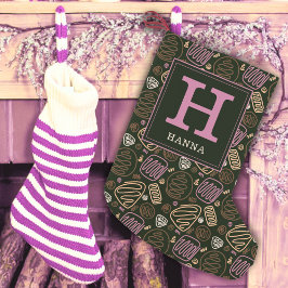 Festive Rosa One Line Artistic Mönster Monogram Liten Julstrumpa