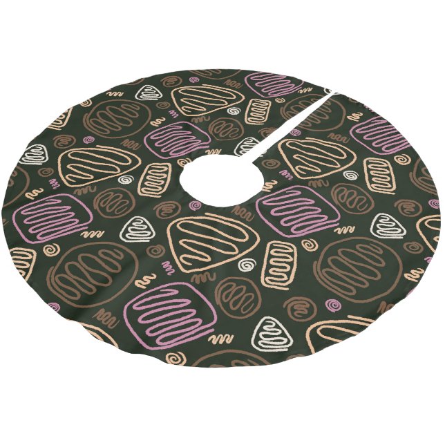 Festive Rosa One Line Artistic Teckning Mönster Julgransmatta Borstad Polyester (Vinklad)