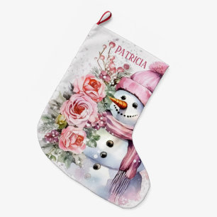 Festive rosa snö, lägg till namn stor julstrumpa