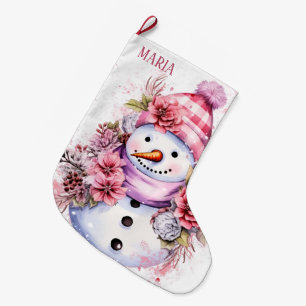 Festive rosa snö, lägg till namn stor julstrumpa