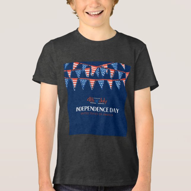 Festive Rött vitt blått 4:e juli Bunting T Shirt (Framsida)