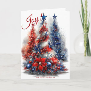 Festive Rött vitt blått Julgranar Kort
