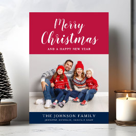 Festive Rött vitt blått Script God jul Julkort