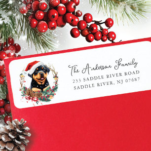 Festive Rottweiler Hund Santa Hat Returadress Etikett