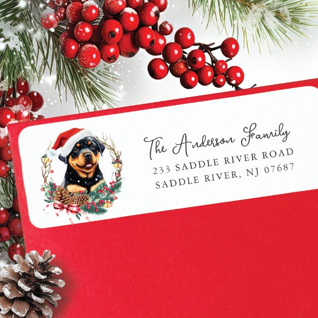 Festive Rottweiler Hund Santa Hat Returadress Returadress Etikett (Skapare uppladdad)