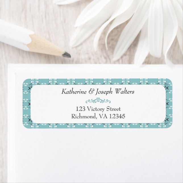Festive Royal Botanical Robin's Egg Blue Address Returadress Etikett (Insitu)