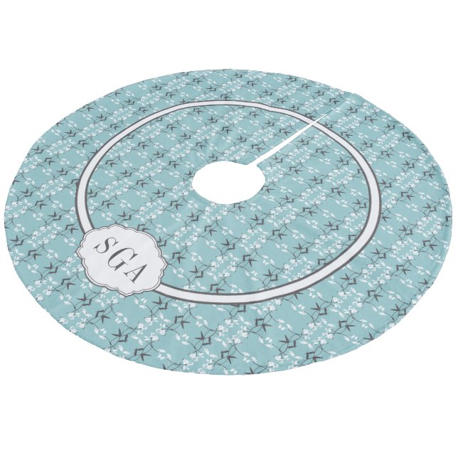 Festive Royal Botanical Robin's Egg Blue Monogram Julgransmatta Fleece (Vinklad)