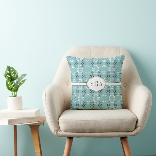 Festive Royal Botanical Robin's Egg Blue Monogram Kudde (Stol)