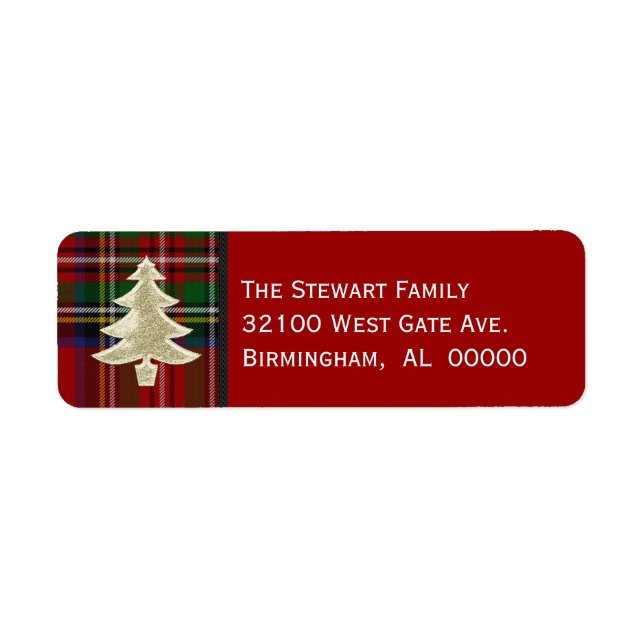 Festive Royal Stewart Play-juletiketter Returadress Etikett (Framsidan)
