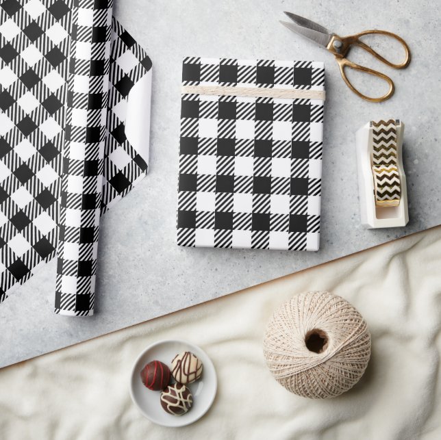Festive Rustic Black White Gingham Play Mönster Presentpapper (Hantverk)