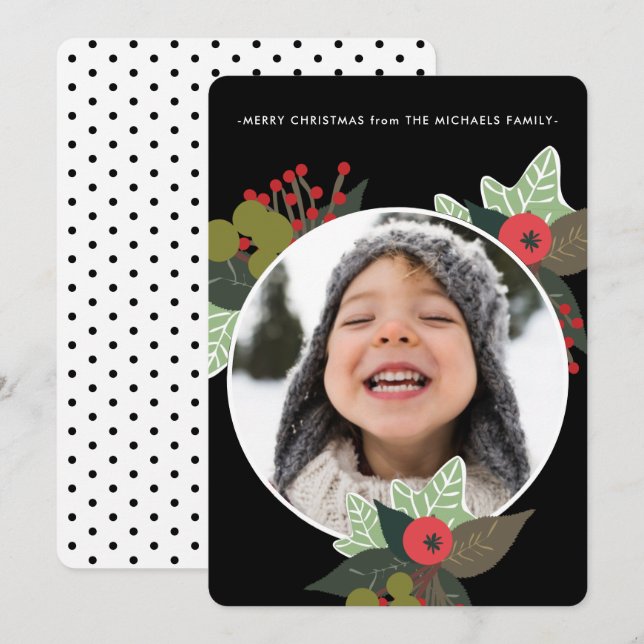 Festive Rustic Botanical Circle Photo- jul Julkort (Fram/baksida)