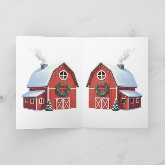 Festive Rustic Farmhouse Snowy Red Barn jul Kort (Inuti)