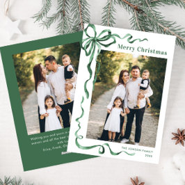Festive Sage Grönt jul Bow Ribbon 2 Photo Julkort