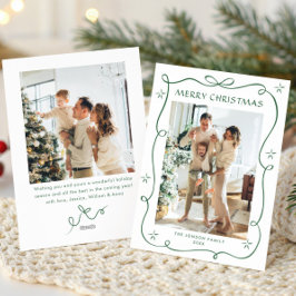 Festive Sage Grönt jul Bow Ribbon 2 Photo Julkort