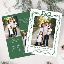 Festive Sage Grönt jul Bow Ribbon 3 Photo Julkort