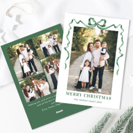 Festive Sage Grönt jul Bow Ribbon 5 Photo Julkort