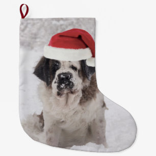 Festive Saint Bernard hund med jul Stor Julstrumpa