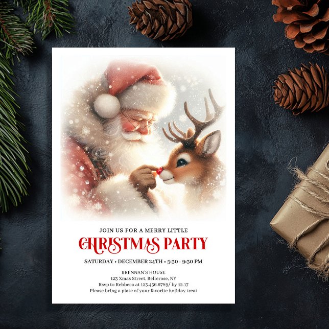 Festive Santa and Rudolph Christmas Eve Night  Inbjudningar (Festive Santa and Rudolph Christmas Eve Night Party Invitation

)