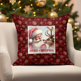 Festive Santa and Rudolph Christmas Pillow Home   Kudde