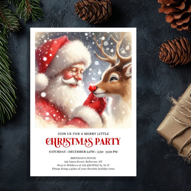 Festive Santa and Rudolph Holiday Family Gathering Inbjudningar (Festive Santa and Rudolph Holiday Family Gathering Invitation

)