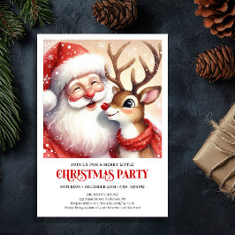Festive Santa and Rudolph Holiday Family Joy Party Inbjudningar