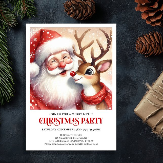 Festive Santa and Rudolph Holiday Family Joy Party Inbjudningar (Festive Santa and Rudolph Holiday Family Joy Party Invitation

)