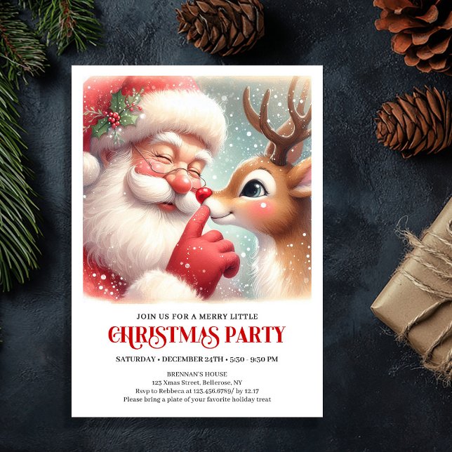 Festive Santa and Rudolph Holiday Party Invite Inbjudningar (Festive Santa and Rudolph Holiday Party Invite)