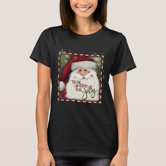 Festive Santa Cheerful God jul Helgdag T Shirt (Framsida)