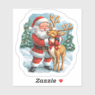 Festive Santa & Cheerful Reindeer Sticker Klistermärken