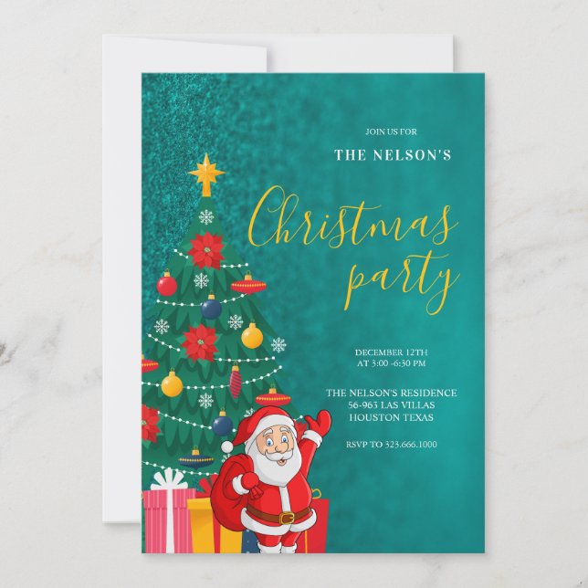 Festive Santa Christmas Party Invitation | Holiday Inbjudningar (Framsida)