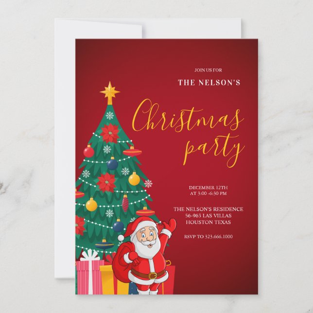 Festive Santa Christmas Party Invitation | Holiday Inbjudningar (Framsida)