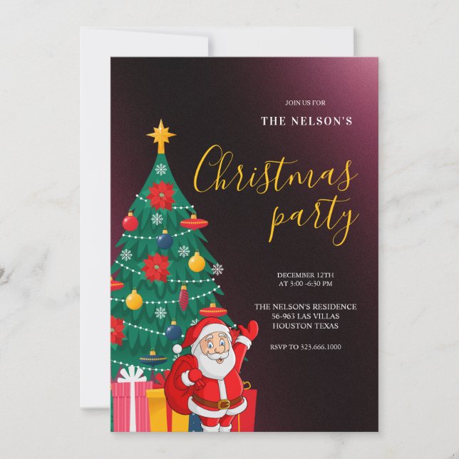 Festive Santa Christmas Party Invitation | Holiday Inbjudningar (Framsida)