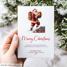 Festive Santa Claus Red Green Holiday Greeting Julkort
