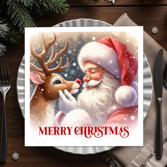 Festive Santa Claus Rudolph Christmas Party Dinner Pappersservett (Festive Santa Rudolph Christmas Party Napkins)