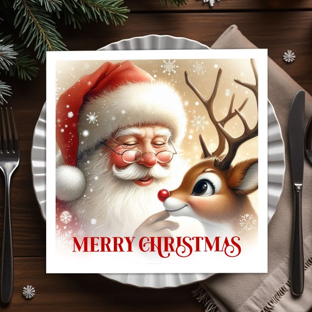 Festive Santa Claus Rudolph Holiday Dinner Party  Pappersservett (Festive Santa Claus Rudolph Holiday Dinner Party Napkins

)