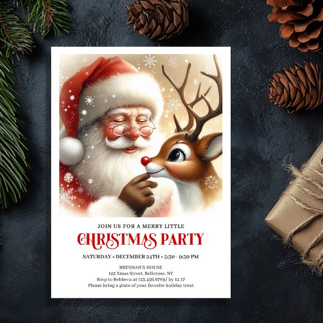 Festive Santa Claus Rudolph Holiday Family Party  Inbjudningar (Festive Santa Claus Rudolph Holiday Family Party Invitation

)