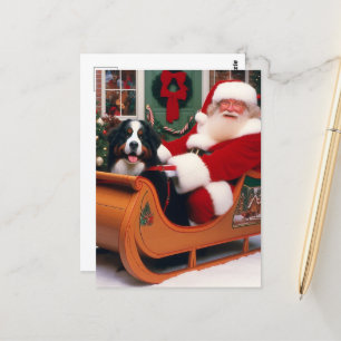 Festive Santa Delivers a Bernese Mountain Hund Vykort