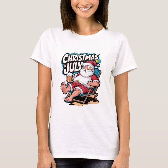 Festive Santa Enjoying Beer Break T Shirt (Framsida)