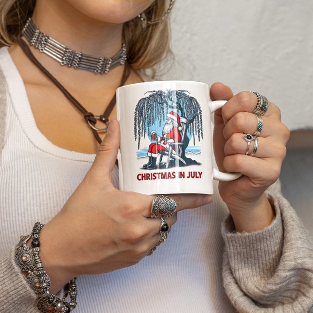 Festive Santa Enjoying Summer Cheers Kaffemugg (Skapare uppladdad)