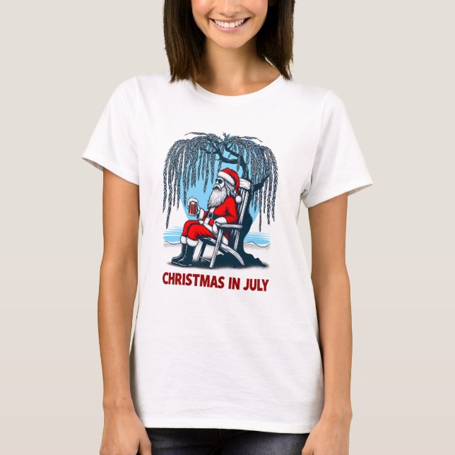 Festive Santa Enjoying Summer Cheers T Shirt (Framsida)