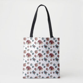 Festive Santa Hat & Candy jul Tote Bag Tygkasse