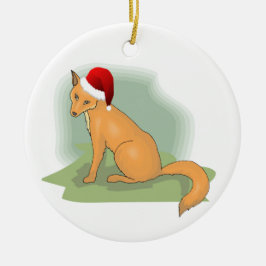 Festive Santa Hatted Fox Julgransprydnad Keramik