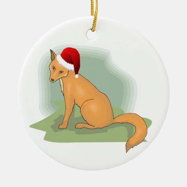 Festive Santa Hatted Fox Julgransprydnad Keramik (Framsidan)