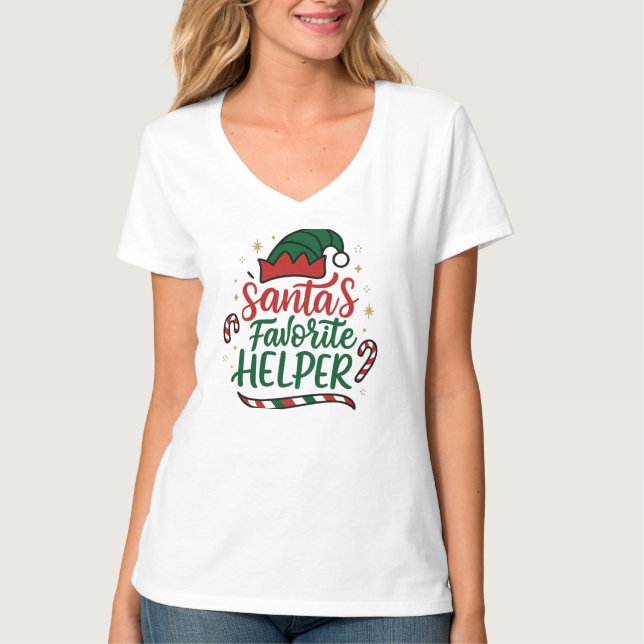 Festive Santa Helper Christmas Women V-Neck T-Shir T Shirt (Framsida)